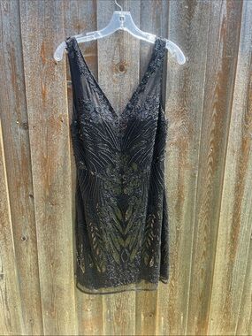 Valiant Paris Black Beaded V-Neck Evening Dress
